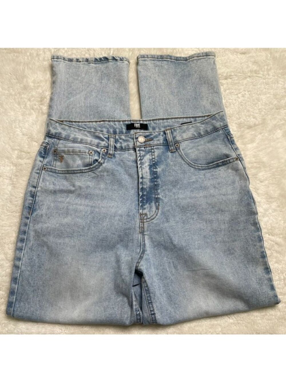 Frye Denim Jeans Size 10 30 Light Wash Straight Leg Mid Rise Spots Comfort Distr - Picture 5 of 8